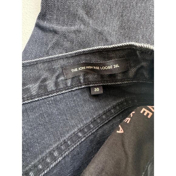 Aritzia Denim Forum Jeans Womens 30 Black Joni High Rise 26L Loose Distressed - Picture 13 of 16